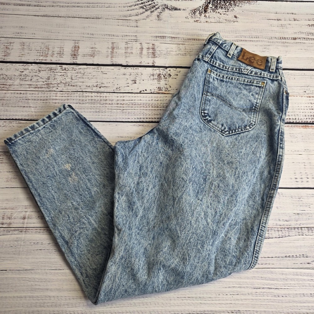Lee Vintage Blue Denim Acid Wash Jeans Womens 22W Made In USA Balloon Fit Unisex